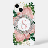Funkelnd Rosa Rosen Monogram Case-Mate iPhone Hülle (Rückseite)