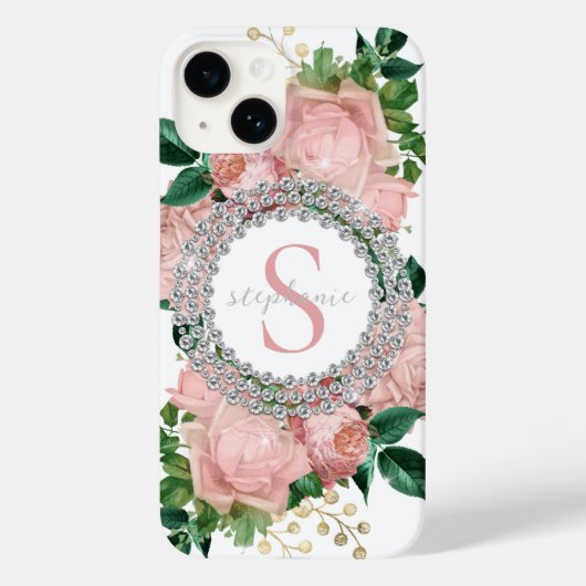 Funkelnd Rosa Rosen Monogram Case-Mate iPhone Hülle (Rückseite)