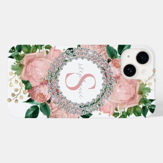 Funkelnd Rosa Rosen Monogram Case-Mate iPhone Hülle (Rückseite (Horizontal))