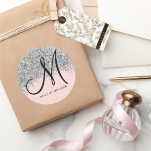 Funkelnd-Rosa-Silber-Confetti-Glitzer Runder Aufkleber