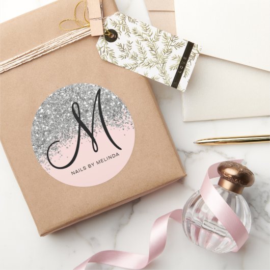 Funkelnd-Rosa-Silber-Confetti-Glitzer Runder Aufkleber (Schenken)