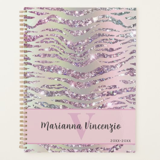 Funkelnd Rosa Tiger Zebra Glitzer Art Planer (Vorderseite)