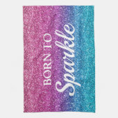 Funkelnd, rosa und blauer Glitzer Geboren zu Spark Geschirrtuch (Vertikal)