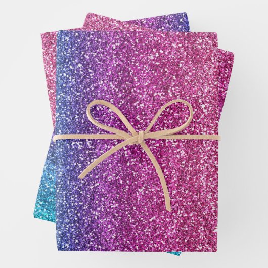 Funkelnd rosa und blauer Glitzer Geschenkpapier Set (Beispiel)