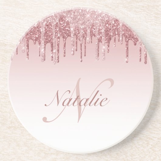 funkelnd Rosa und Rose Gold Glitzer Tropfen Getränkeuntersetzer (Vorne)