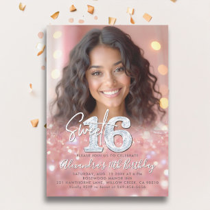 Funkelnd Rose Gold Diamanten Chic Foto Sweet 16 Einladung