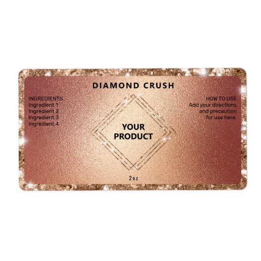 Funkelnd Rose Gold Dropper Flaschen Etiketten (Vorne)