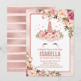 Funkelnd Rose Gold Einhorn / Girly Magical Geburts Einladung