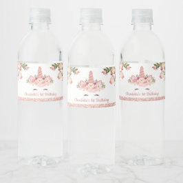 Funkelnd Rose Gold Einhorn / Rosa Wasserfarbe Wasserflaschenetikett