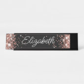 Funkelnd Rose Gold Glitzer Black Schreibtischnamensplakette (Vorderseite )