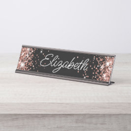 Funkelnd Rose Gold Glitzer Black Schreibtischnamensplakette