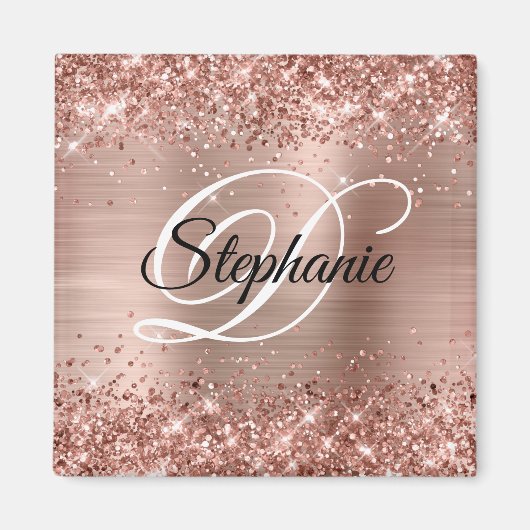 Funkelnd Rose Gold Glitzer Foil Extravagant Monogr Magnet (Vorne)