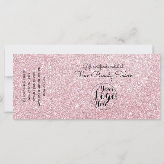 Funkelnd Rose Gold Glitzer Karo Geschenkgutschein (Rückseite)