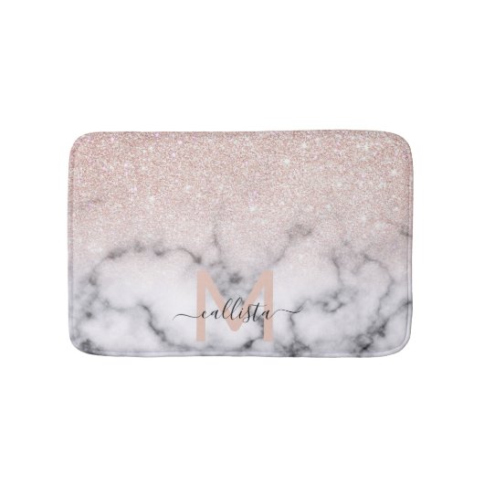 Funkelnd Rose Gold Glitzer Marble Ombre Badematte (Vorderseite)