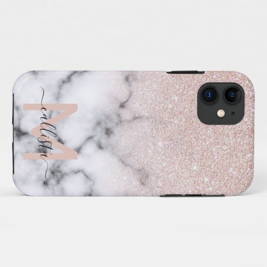 Funkelnd Rose Gold Glitzer Marble Ombre Case-Mate iPhone Hülle (Rückseite (Horizontal))