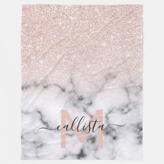 Funkelnd Rose Gold Glitzer Marble Ombre Fleecedecke (Vorderseite)