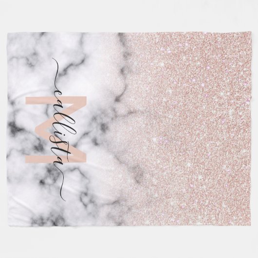 Funkelnd Rose Gold Glitzer Marble Ombre Fleecedecke (Vorderseite (Horizontal))