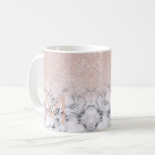 Funkelnd Rose Gold Glitzer Marble Ombre Kaffeetasse (Vorderseite Links)