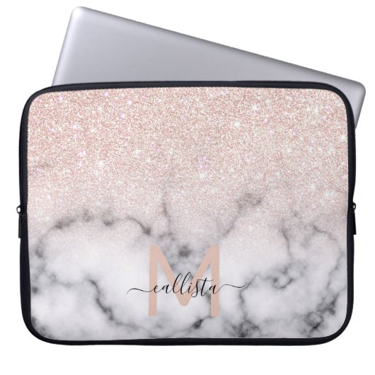 Funkelnd Rose Gold Glitzer Marble Ombre Laptopschutzhülle (Vorderseite)