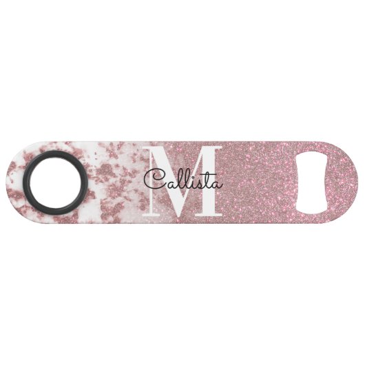 Funkelnd Rose Gold Glitzer Marble Ombre Monogram Speed Flaschenöffner (Vorderseite (Horizontal))