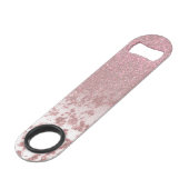 Funkelnd Rose Gold Glitzer Marble Ombre Monogram Speed Flaschenöffner (Rückseite Schrägansicht)
