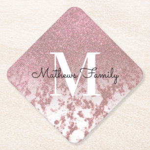 Funkelnd Rose Gold Glitzer Marble Ombre Monogram Untersetzer