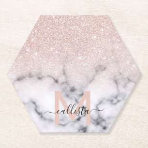 Funkelnd Rose Gold Glitzer Marble Ombre Untersetzer