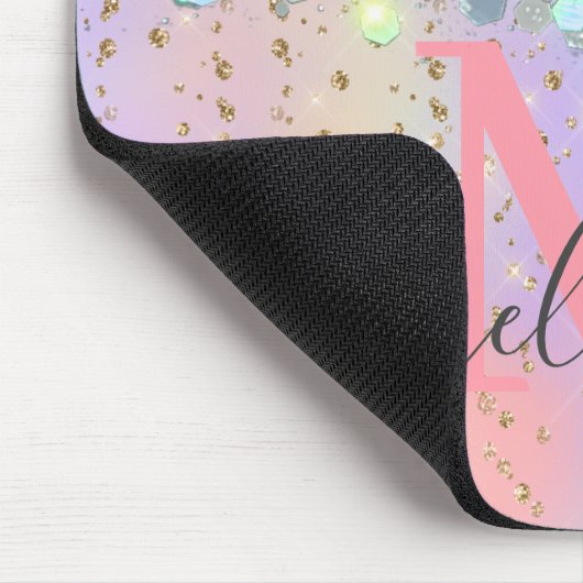 Funkelnd Rose Gold Glitzer Monogram Mousepad (Ecke)
