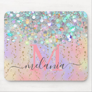 Funkelnd Rose Gold Glitzer Monogram Mousepad