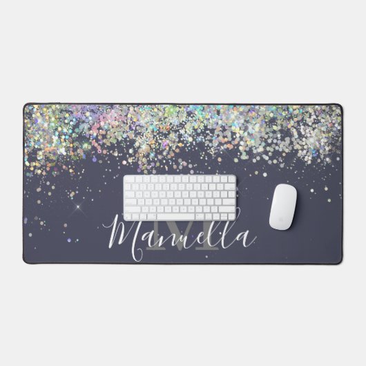 Funkelnd Rose Gold Glitzer Monogram Schreibtischunterlage (Tastatur & Maus)