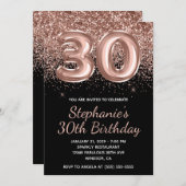 Funkelnd Rose Gold Glitzer Schwarze Nummer 30 Gebu Einladung (Vorne/Hinten)