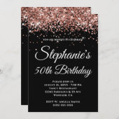 Funkelnd Rose Gold Glitzer Solid Color Black Einladung (Vorne/Hinten)