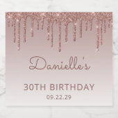 Funkelnd Rose Gold Glitzer Tropfen 30. Geburtstag Schaumweinetikett (Einzelnes Label)