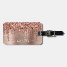 Funkelnd Rose Gold Glitzer Tropfen Girly Signature Gepäckanhänger
