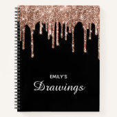 Funkelnd Rose Gold Glitzer Tropfen Schwarz Zeichne Notizblock (Vorderseite)