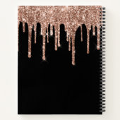 Funkelnd Rose Gold Glitzer Tropfen Schwarz Zeichne Notizblock (Rückseite)