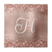 Funkelnd Rose Gold Glitzer und Fohlen Monogramm Fliese (Vorderseite)