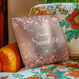 Funkelnd Rose Gold Glitzer und Foil Sweet 16 Kissen