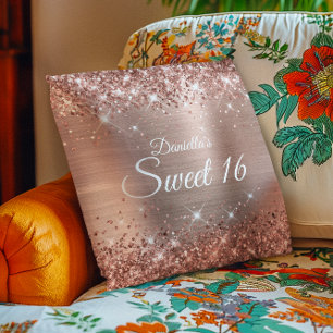 Funkelnd Rose Gold Glitzer und Foil Sweet 16 Kissen
