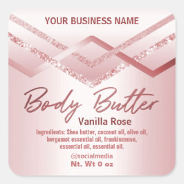 Funkelnd Rose Gold Linien Body Butter Labels Quadratischer Aufkleber