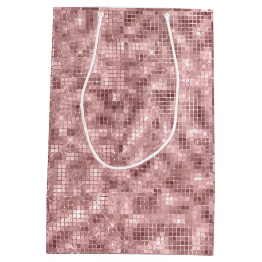 Funkelnd Rose Gold Pink Luxus Sparkle Girl Party Mittlere Geschenktüte (Rückseite)