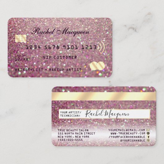 Funkelnd Rose Rosa Glitzer Gutschrift Visitenkarte (Vorne/Hinten)