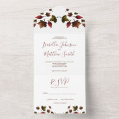 Funkelnd Rot-Braungold-Blätter Herbst Hochzeit All In One Einladung (Innen Boden)