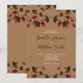 Funkelnd Rot-Braungold-Blätter Herbst Hochzeit Einladung (Vorne/Hinten)