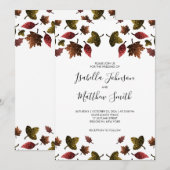 Funkelnd Rot-Braungold-Blätter Herbst Hochzeit Einladung (Vorne/Hinten)