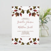 Funkelnd Rot-Braungold-Blätter Herbst Hochzeit Einladung (Stehend Vorderseite)