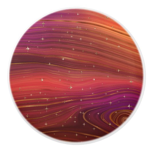 Funkelnd Rot und Orange Molten Earth Strata Keramikknauf (Vorderseite)