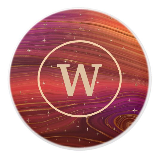 Funkelnd Rot- und Orangengeschmolzene Strata mit a Keramikknauf (Vorderseite)