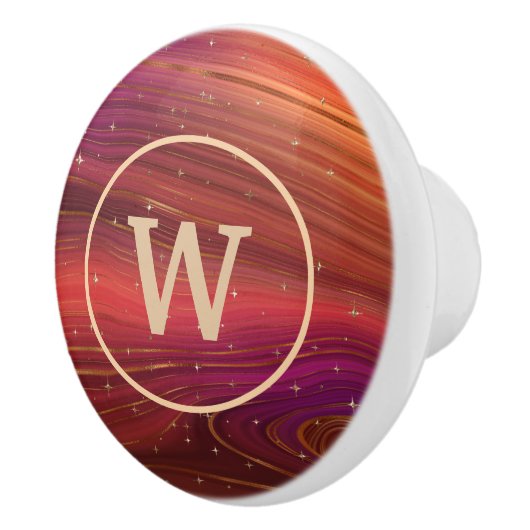 Funkelnd Rot- und Orangengeschmolzene Strata mit a Keramikknauf (Rechts)