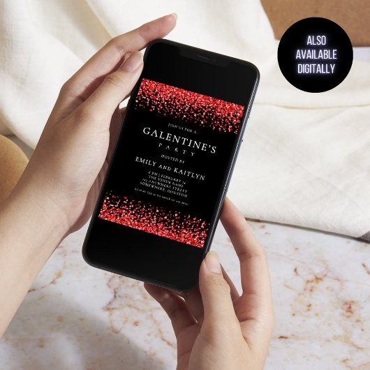 Funkelnd Roter Glitzer Grenzen Schwarze Galentinen Einladung